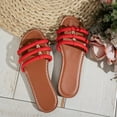 thumbnail image 6 of RUIYANQI Women's Strappy Flat Sandals Rhinestone Decor Open Toe Slip On Casual Summer Beach Shoes Comfortable Dressy Sandals For Women Red Women Sandal, 6 of 9