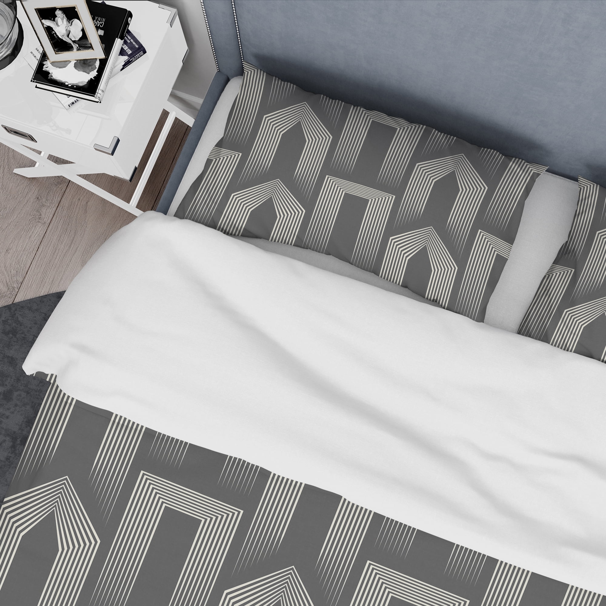 Designart 'Mimimal Black And White Design III' Mid-Century Modern Duvet Cover Set