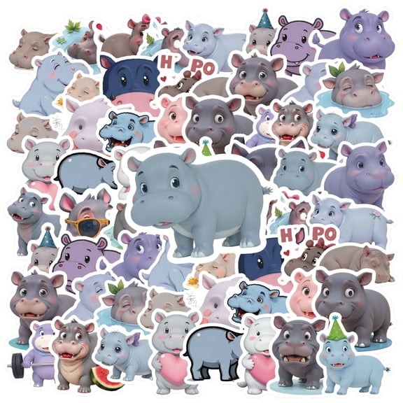 35pcs Cute Animal Stickers Hippos Wildlife Stickers Lovely Cartoons for Notebooks Laptops Suitcases