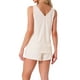 thumbnail image 3 of Conjunto de pijama de 2 piezas de tank top y pantalones cortos de satén brillante para mujer, con frente plisado, talla XS, color albaricoque, 3 of 5