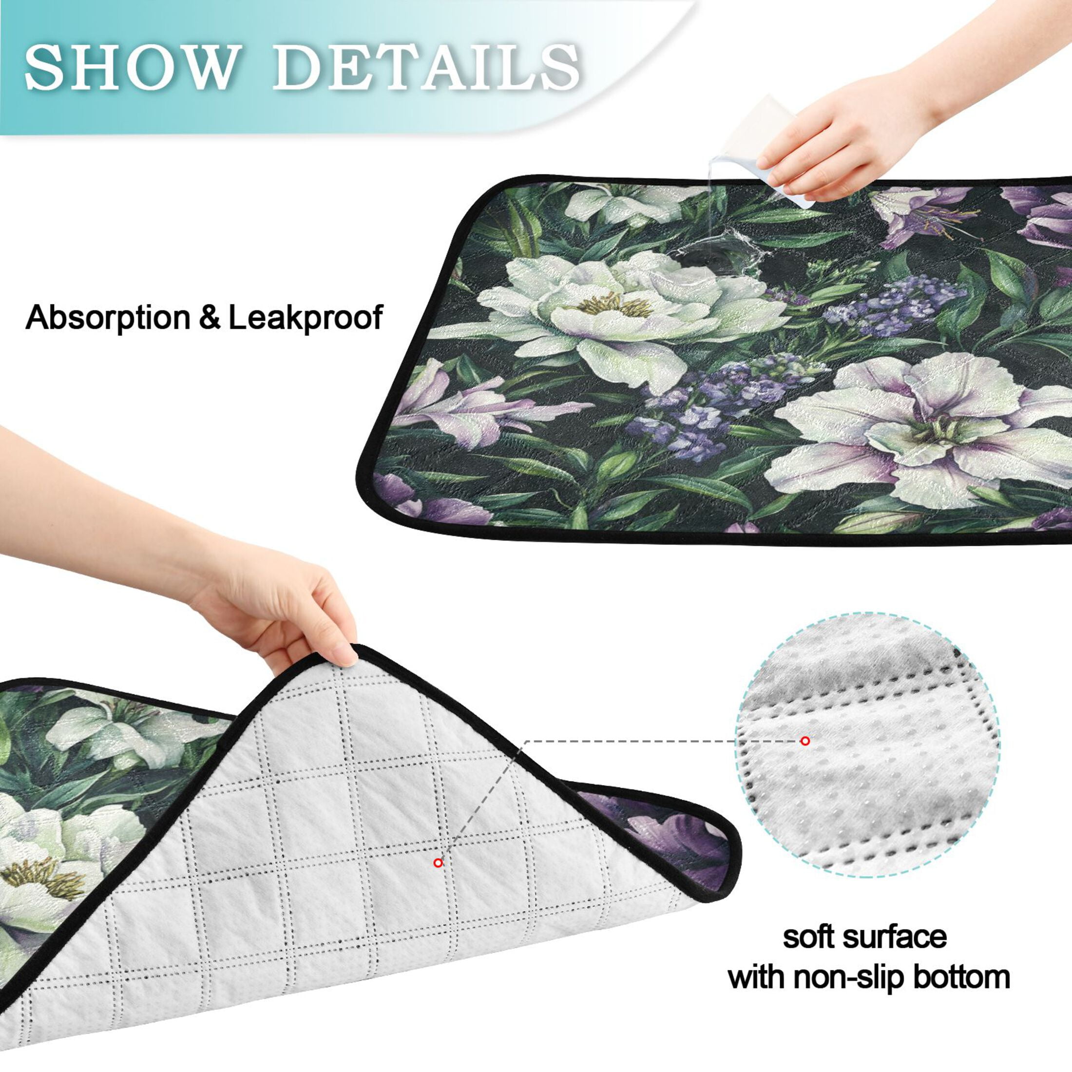 Qxltty Purple Lily Cat litter Pads Pet Set of 3 Diaper Mats Center Anti-leakage Layer Absorbent Soft and Comfortable