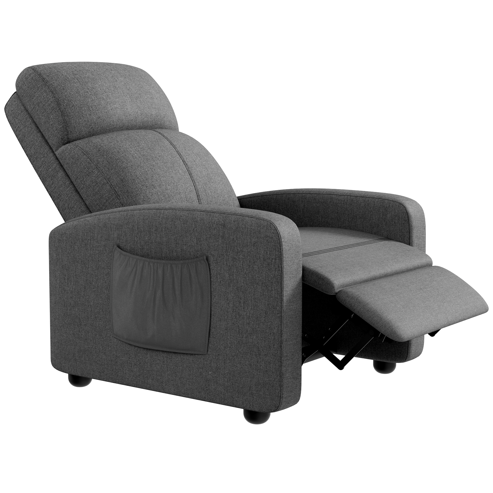 Arlopu Fabric Recliner Chair, Single Reclining Chair Home Theater Seating with Side Pocket, Adjustable Backrest and Footrest, Ergonomic Lounge Chair for Living Room