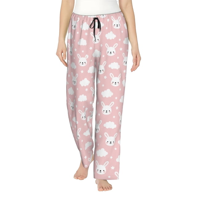Fotbe Rabbit And Cloud Pantalones de Pijama para Mujer, Pantalones de Dormir, Pantalones Pj con Cordón y Bolsillos-3X-Large