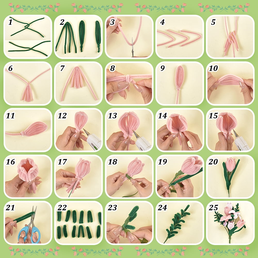 DIY Plush Sticks with Chenille Stems Polyester Ribbons Iron Stick Greeting Cards and Glue Stick with 5Pcs Hot Melt Plastic Glue Sticks