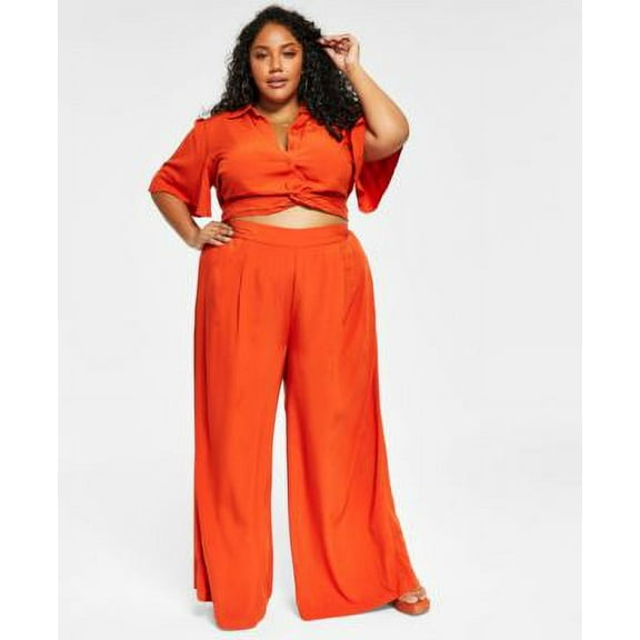 MSRP $89 Nina Parker Women Trendy Plus Size Wide-Leg Pants Orange Size 3X