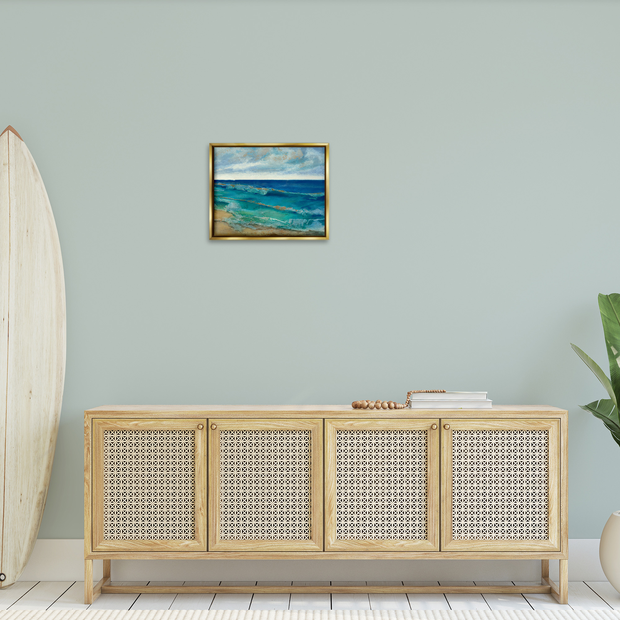 Stupell Industries Abstract Pattern Beach Landscape Painting Gold Floater Framed Canvas Art Print Wall Art, 21 x 17
