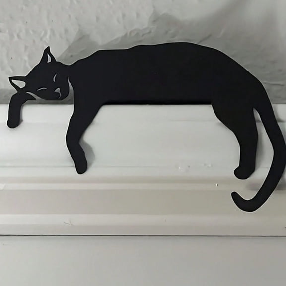 Gothic Boho Black Cat Silhouette Wall Art - Vintage Halloween & Christmas Hanging Decor Aest Fireplace Mantel Unique Cat Lover Gift Cute Gothic Ornament Witchy Aesthetic Y2K Decor Kawaii Cottagecore