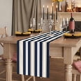 thumbnail image 2 of Khaki Navy Blue Striped 108 Inch Table Runner, Farmhouse Abstract Lines Art Farmhouse Dresser Scarf Cotton & Linen Tablerunner for Dining/Kitchen Island/Holiday Party Décor 13" x 108", 2 of 9