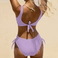 thumbnail image 3 of WIZUTIZ Bathing Suit for Women Wide Straps Mid Rise Push Up Slim Fit Swim Top with Bottom Tie Side Drawstring Solid Swimwear Sleeveless V-Neck Swimwear 2 Piece with Liner Vacation Purple, 3 of 5