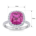 thumbnail image 5 of SuperJeweler 5 1/2 Carat Cushion Cut Created Pink Sapphire and Halo Diamond Ring In Sterling Silver For Women, 5 of 6