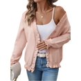 thumbnail image 2 of Women'S Autumn and Winter Knitted Cardigan Jacket Fashionable and Elegant Ruffle Button Sweater Tops Pink S, 2 of 9