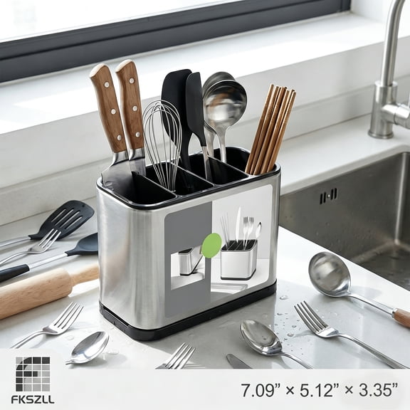 FKSZLL Utensil Holder, Silverware Caddy Spoon Holder, Stainless Steel Fork Cutlery Organizer for Kitchen Counter Storage