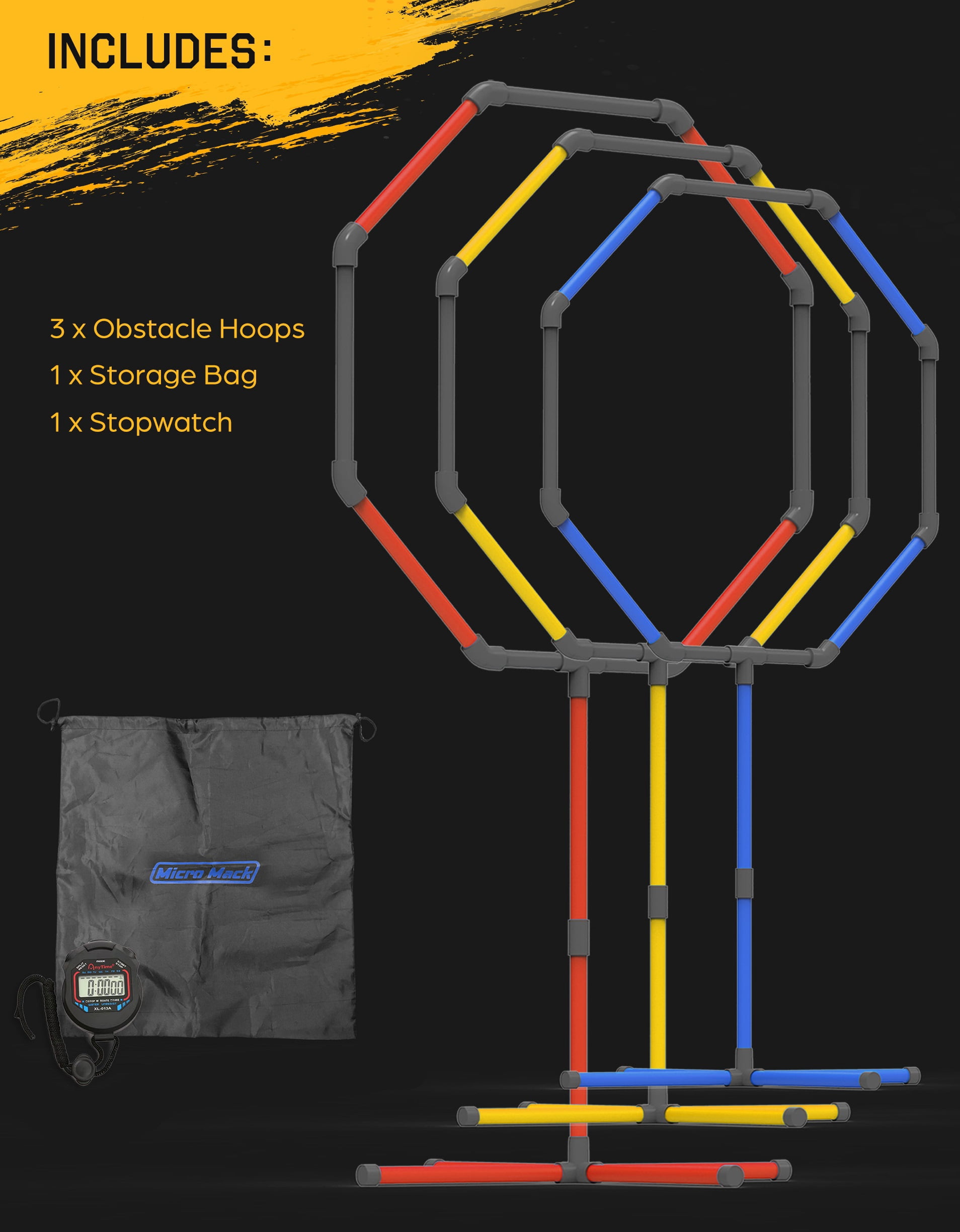 Galvanox Drone Obstacle Course Kit, Includes 3 Hoop Sizes & Stopwatch Perfect for Competition Racing Game Set for Kids/Adults