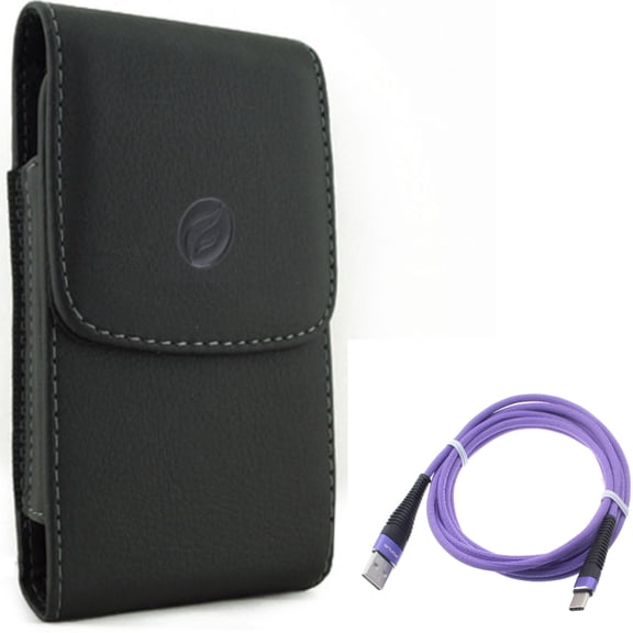 Case Belt Clip w 6ft USB Cable for Samsung Galaxy S20 - Leather Holster Cover Pouch Vertical, Purple Type-C Charger Cord Power Wire N2X fits Samsung Galaxy S20
