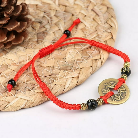 AMERTEER Chinese Feng Shui I Ching Ancient Coin Red String Attract Lucky Wealth Bracelets