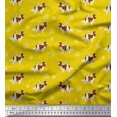 thumbnail image 1 of Soimoi Yellow Modal Satin Fabric Bird,Paw & Cocker Spaniel Dog Printed Craft Fabric by the Yard 42 Inch Wide, 1 of 3