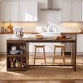 thumbnail image 4 of Finmind 78.74" Kitchen Island with 2 Shelves and Mini Fridge Space, Large Stationary Island Table for Kitchen & Dining Room, Rustic Brown & Black, 4 of 7