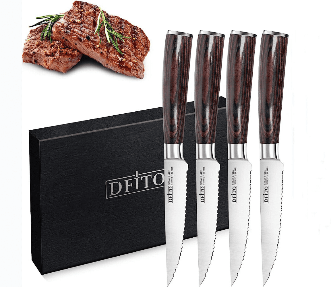 Steak Knife Set of 4,DFITO Premium Smooth Serrated Dinner Knives with