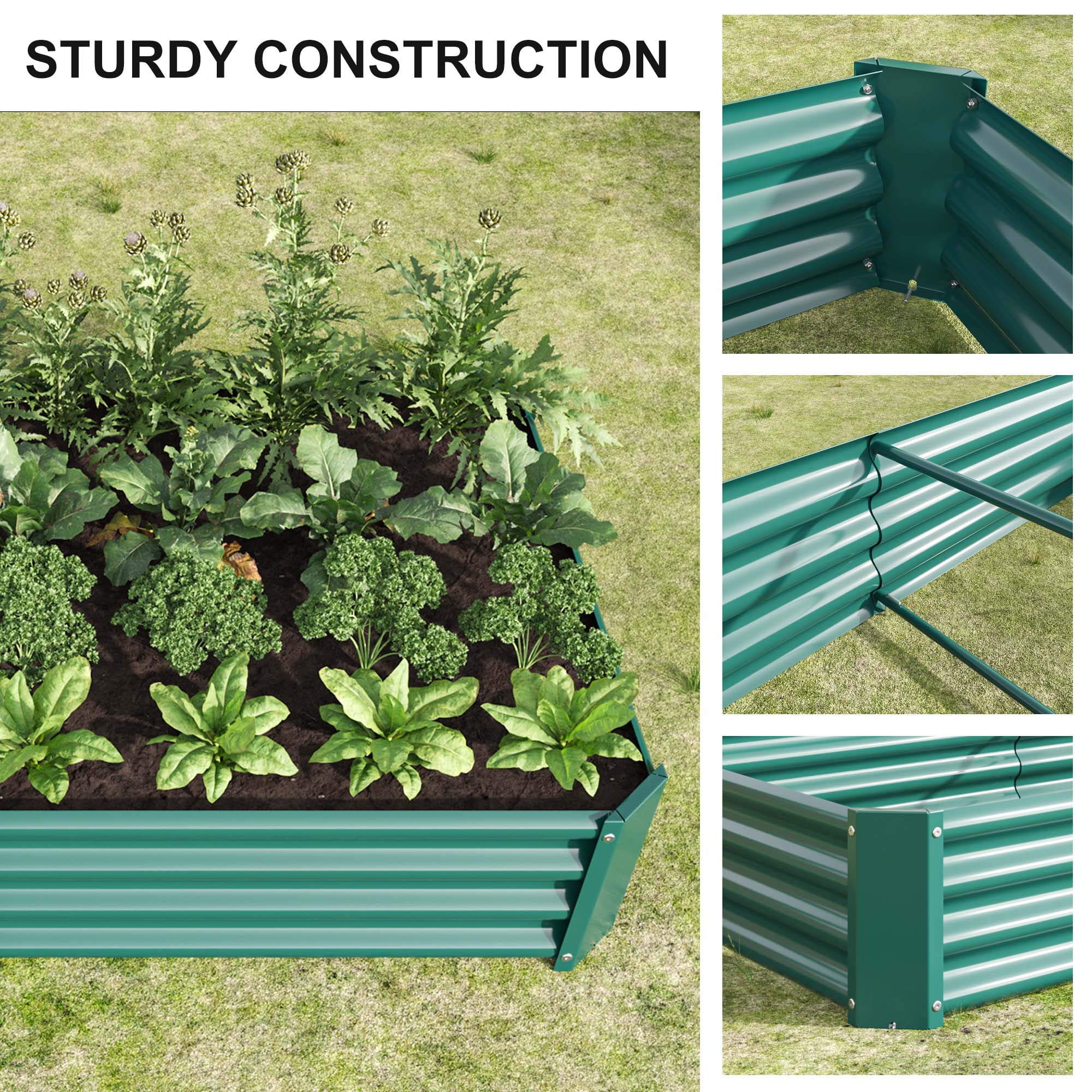 Aukfa Raised Garden Bed Outdoor, Large Heavy Metal Planter Box Steel Kit for Vegetables Flowers Herb, 6 ft x 3 ft, Green