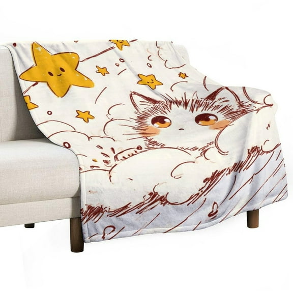 Cat Print Flannel Blanket Novelty Pattern Nap Blanket Sofa Room Office Soft Throw Blanket Outdoor Camping Warm Blanket
