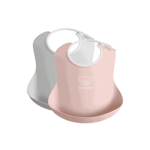 BABYBJÖRN Bavoir pour Bébé, Lot de 2, Gris / Rose Poudré