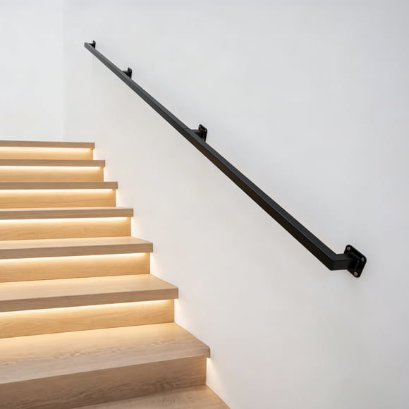 6 8 10 12 FT Stair Railing Indoor Wall Mounted, 500 lbs Metal Handrail with Industrial Design, Heavy Duty Black Hand Rail for Stairs Loft Porch Deck Outdoor