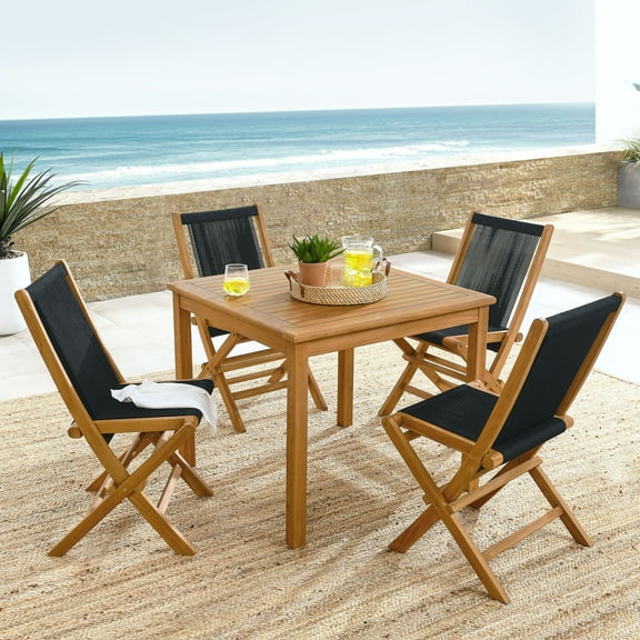 Vienna 5-Piece Dining Set with Rope Folding Chairs in Natural Black