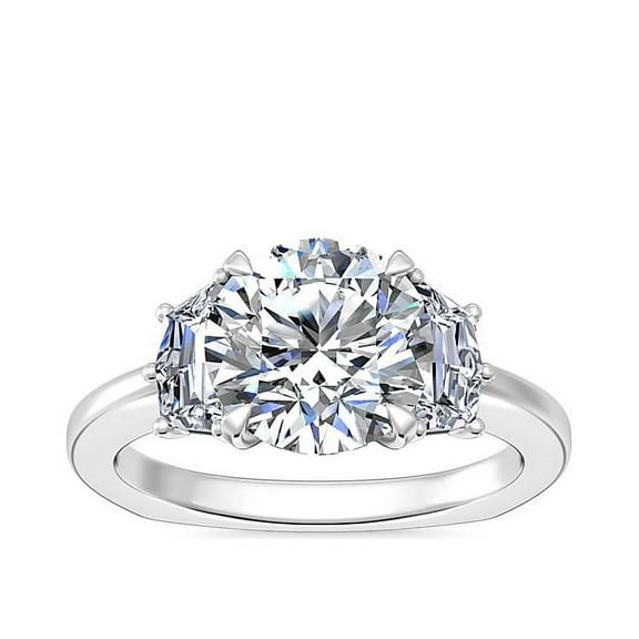 IGI Certified 2.30 Ct Round Cut Lab Grown Diamond Solitaire Engagement Ring for Women Three Stone Diamond Ring 14K White Gold Size 3 (E/VVS2 Clarity)