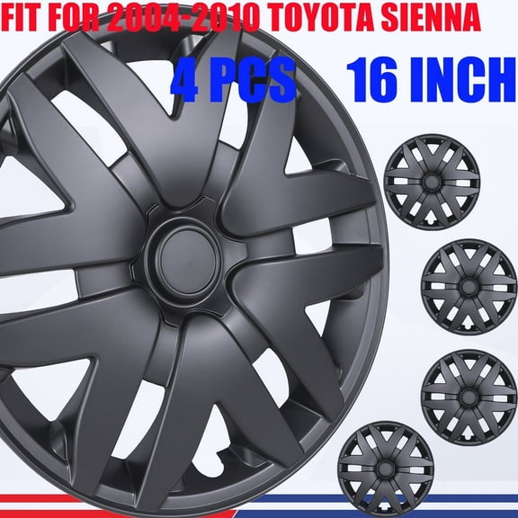 (4Pcs/Set)16" Hubcaps Steel Wheel Rims Cover Fit for 2004-2010 Toyota Sienna PP Material Snap on Installation(16-inch,Matte Black)