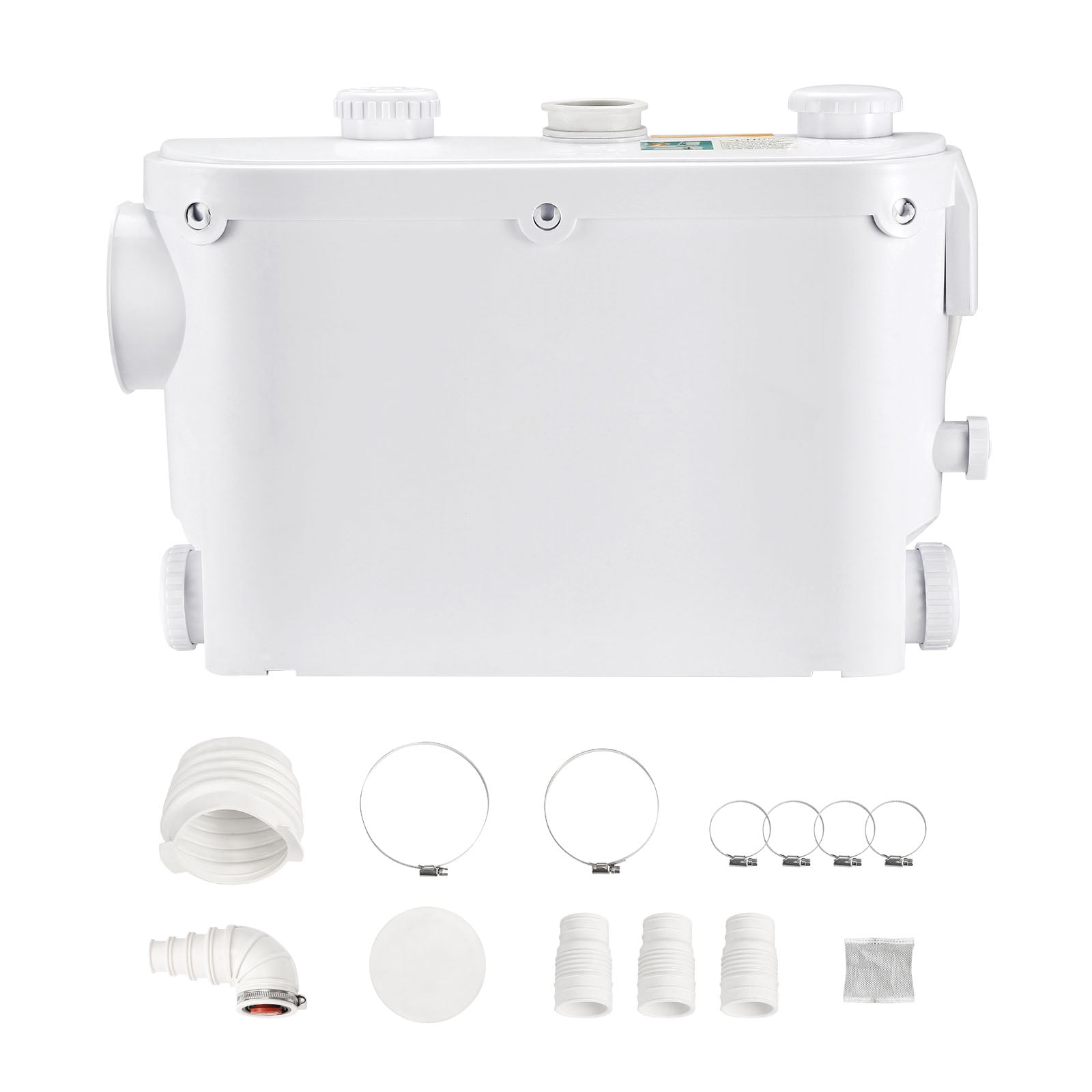 KFFKFF 500W Macerator Pump, 29 GPM Flow Rate, 26 ft/8 m Head, Wall-Mounted Toilet Pump with 4 Water Inlets, Upflush System for Waste Disposal in Toilets, Basements, Showers, Sinks, Laundry Areas