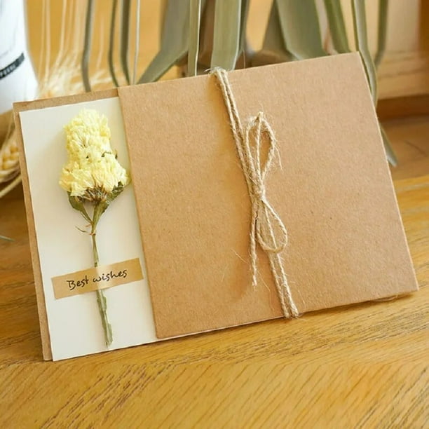 Tarjetas de Felicitación de flores secas hechas a mano, tarjetas de mensaje para boda, cumpleaños, Festival, fiesta, Halloween, Navidad, paquete de 10 Uds.