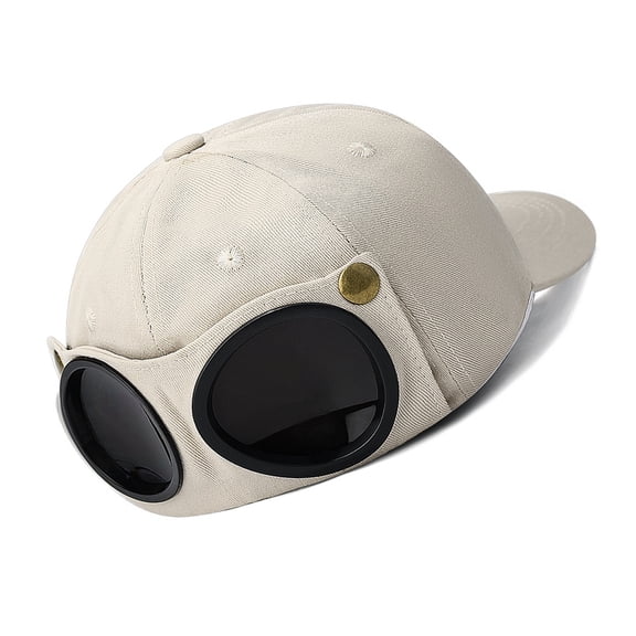 Travel Ready Baseball Cap With Attached Goggle Detail, Travel Hat Curved Brim Casual Headwear for Outdoor Use and Commuting