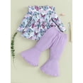 thumbnail image 4 of CIYCuIT Little Girl 2Pcs Outfits Kids Long Sleeve Butterfly Print A-line Tops + Elastic Waist Flared Pants 6M 12M 18M 24M 3T 4T 5T Toddler Casual Daily Clothes, 4 of 8