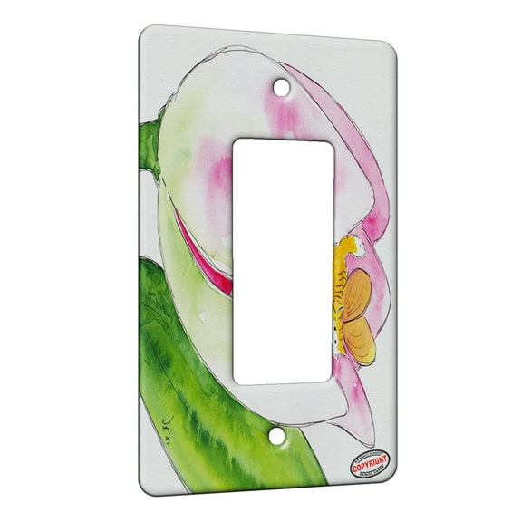 KuzmarK™ 1 Gang Rocker Wall Plate - Tiny Tiger Kittie Fairies with Pink Tulip Fantasy Cat Art by Denise Every