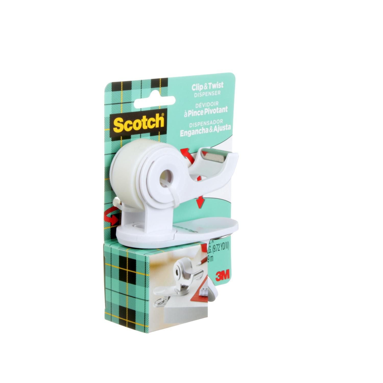 Scotch® Desktop Tape Dispenser C19-CLIP-SR-W, Clip & Twist, 0.75 in x 350 in (19 mm x 8.89 m), Tape Dispenser