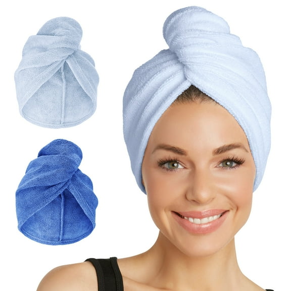 Turbie Twist Microfiber Hair Towel Wrap for Women and Men | 2 Pack | Bathroom Essential Accessories | Quick Dry Hair Turban for Drying Curly, Long & Thick Hair - Dazzling Blue & Windsurfer