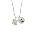 thumbnail image 2 of Delight Jewelry Silvertone Square AB Crystal with Filigree Silvertone Script Initial Disc - N - Charm Necklace, 20"+3", 2 of 4