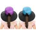 thumbnail image 2 of 2-piece summer sun hat for children aged 5-14 - Girls' wide-brimmed sun hat, Ponytail beach bucket hat, UPF sun protection, 2 of 7