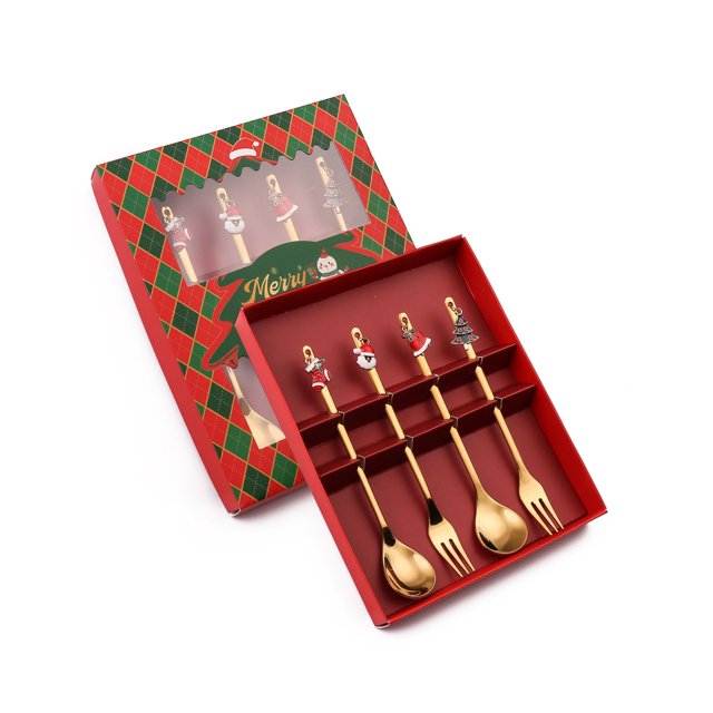 Cuchara navideña colgante Tenedor traje cuchara de café tenedor de fruta regalo de Navidad cuchara de acero inoxidable