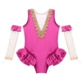 thumbnail image 5 of YONGHS Kids Girls Halloween Circus Ringmater Trapeze Show Costume Sleeveless Leotard with Arm Sleeves 3-14 A Rose Red 3, 5 of 7