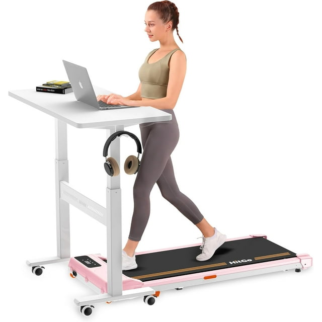 Bureau Debout Mobile avec Roulettes, Bureau Debout Pneumatique à Hauteur Réglable pour Tapis de Marche, Poste de Travail Informatique Roulant avec Hauteur de 28,3 Pouces–42,5 Pouces, Surface de Travail 31,5 Pouces x 15,7 Pouces pour Bureau à Domicile (Blanc)