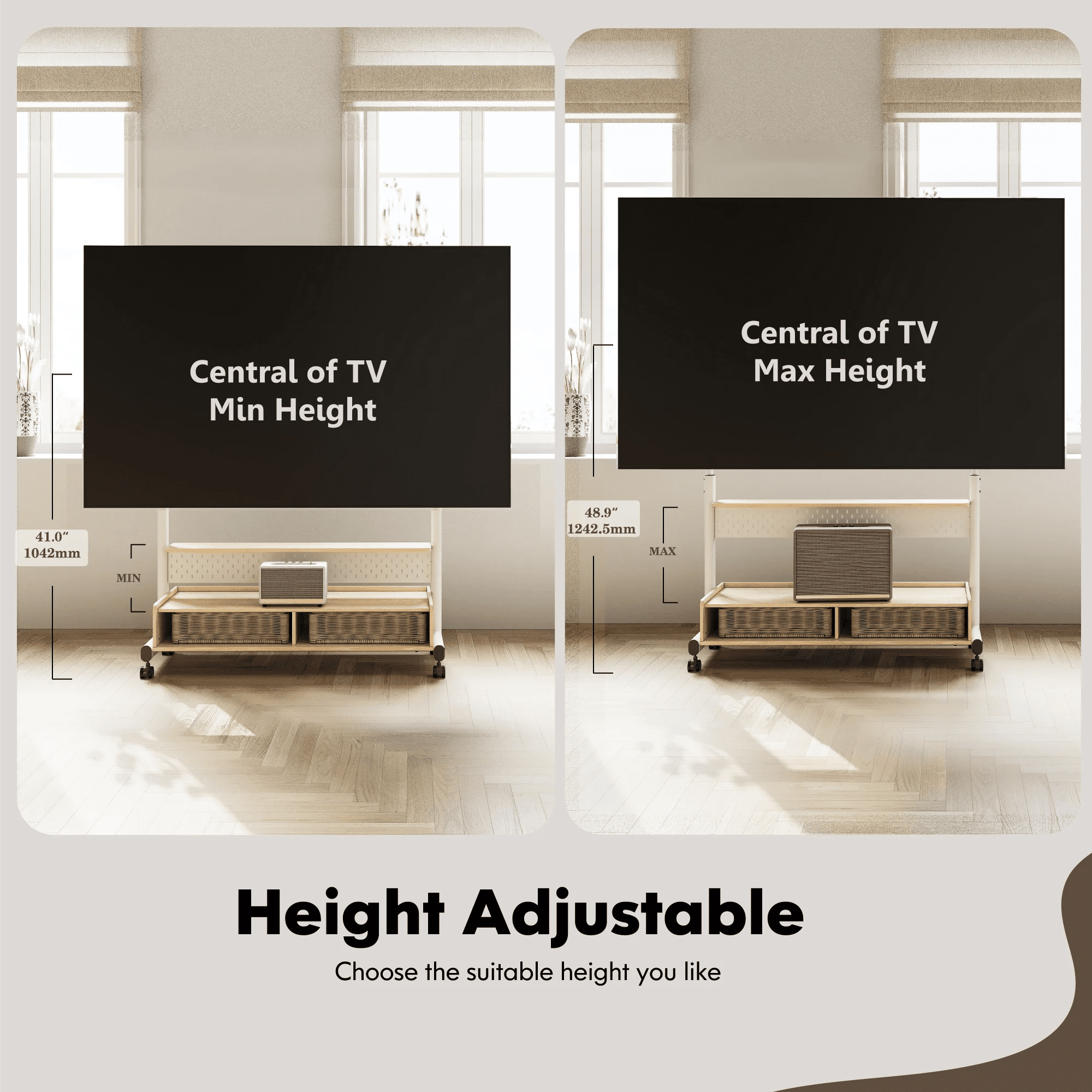 FITUEYES Modern Rolling TV Stand for 70-100 inch TVs with Two Wooden Large Storage,White