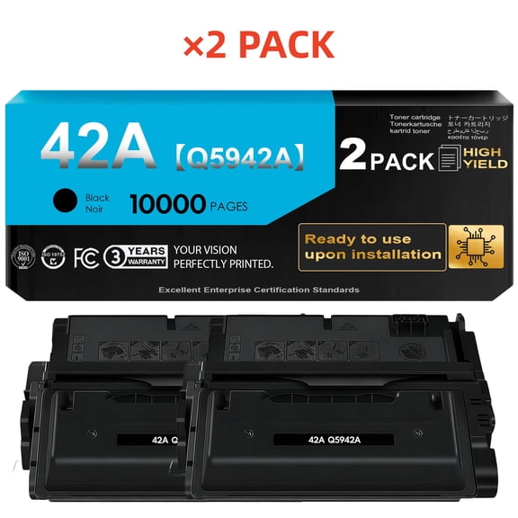 42A Black Toner Cartridge [with Chip] Compatible for 42A Q5942A 42X Q5942X for 4240n 4250 4250n 4250tn 4250dtn 4350 4350n 4350tn 4350dtn Printer Ink (2 Pack)
