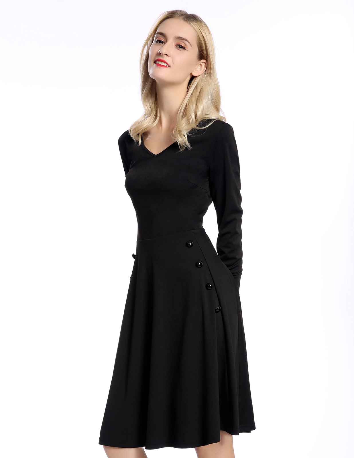 Ejoyous Women S Vintage O Neck Long Sleeve Evening Party Swing Dress Womens Retro Swing Dress Business Dress For Women Flared Dress Swing