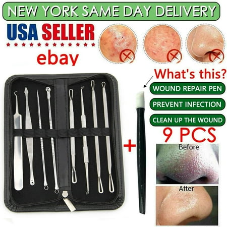 9 PCS Blackhead Acne Tweezers Pimple Blemish Extractor Remover Tool Kit Set USA