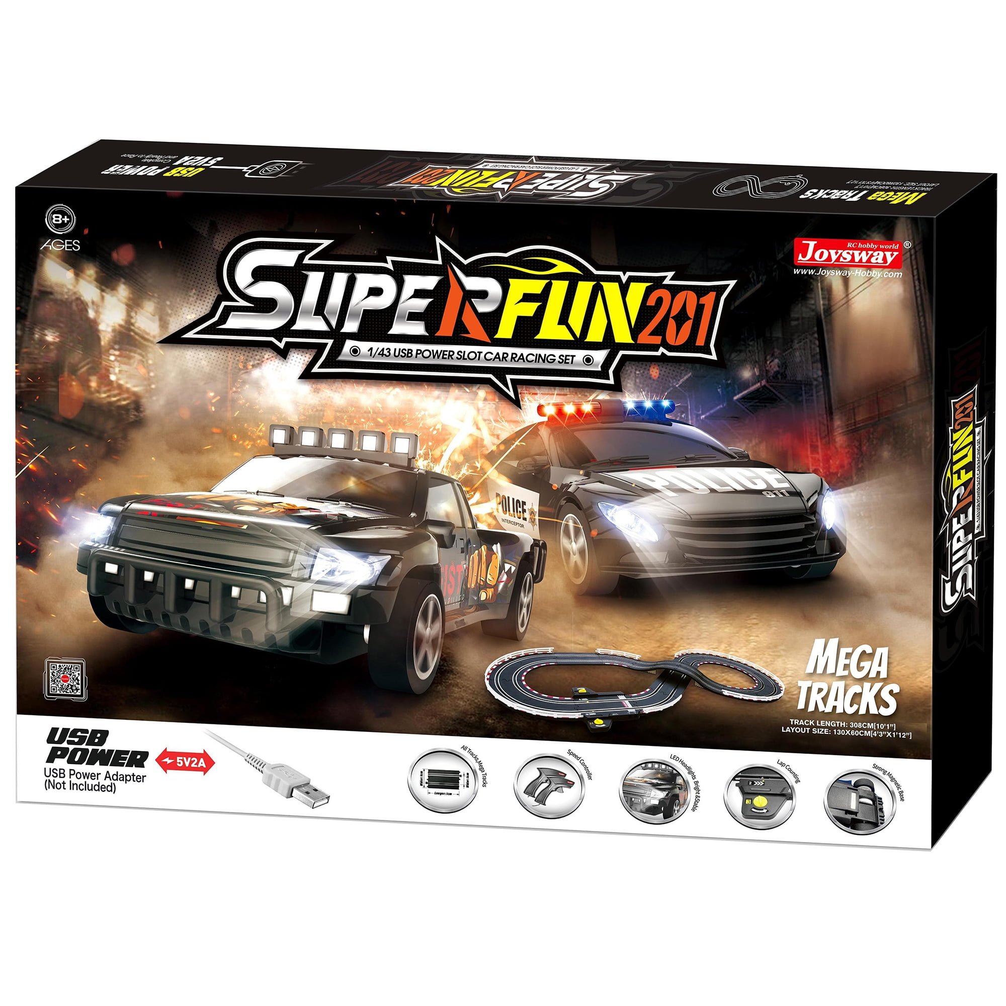 Joysway SuperFun 101 1 43 USB Power Slot Car Racing Set Layout Size 44 x22