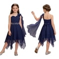 thumbnail image 2 of renvena Girls One Shoulder Flower Dress Pleated Chiffon Wedding Bridesmaid Dress Kids Pageant Prom Ball Gown, 2 of 7