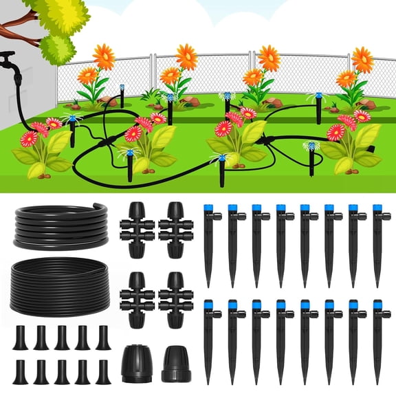 Drip Irrigation System,Quick Connector Garden Watering System Automatic Sprinkler System Kit for Lawn Raised Bed Greenhouse Plant Watering System (16FT Main Tube  79FT 1/4'' Tube)