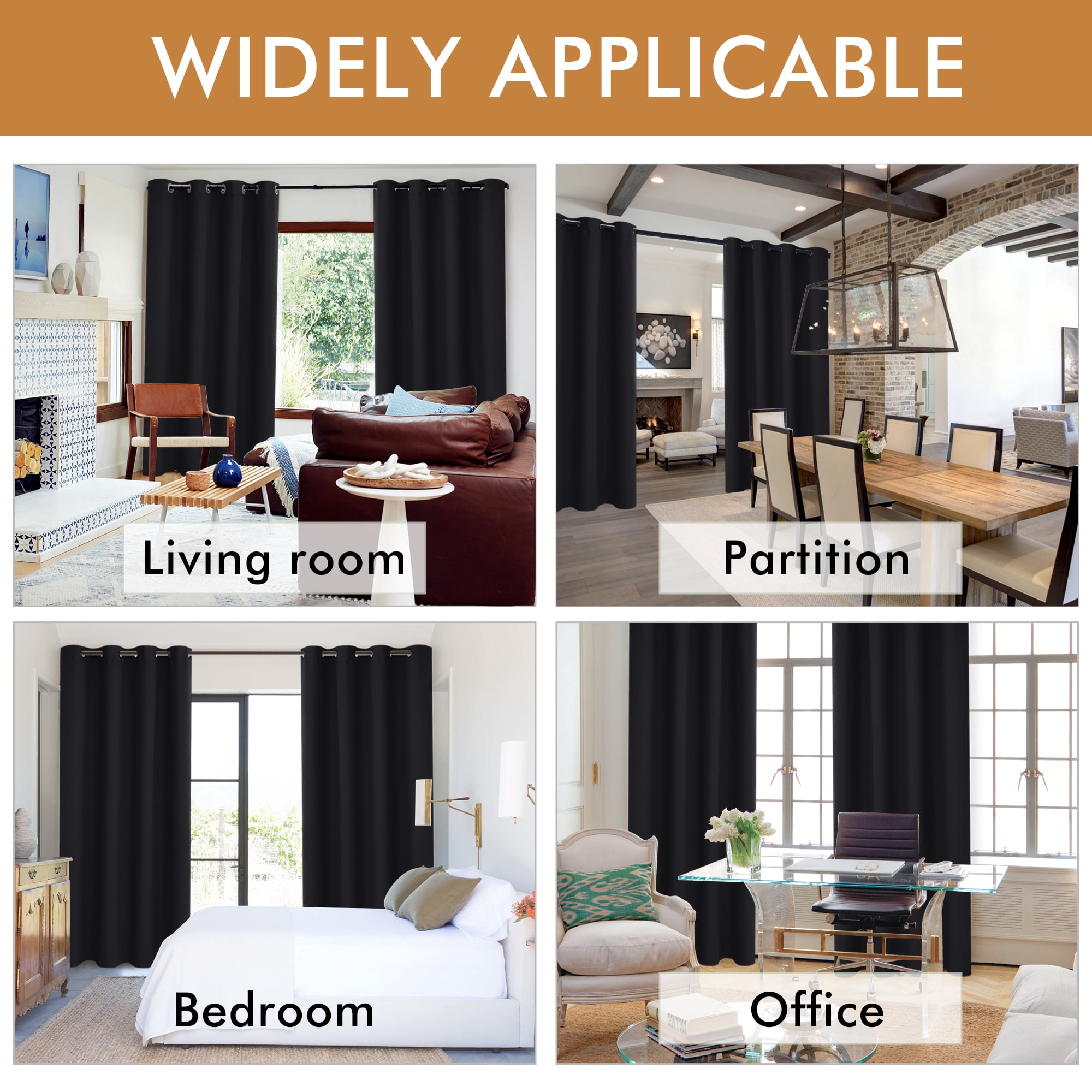 XWZO Black 100% Double Layer Blackout Curtains 84 Inches Long for Bedroom with Liner,Grommet Thermal Insulated Living Room Darkening Drapes with Tiebacks(Black,42"W x 84"L,2 Panels)