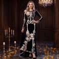 thumbnail image 4 of Women's Halloween Skeleton Print Dress, Long Sleeve Cowl Neck  Medieval Witch Costume, Elegant Vintage Maxi Gown for  Party Events, Glamorous Roleplay Fancy Dress, 4 of 5